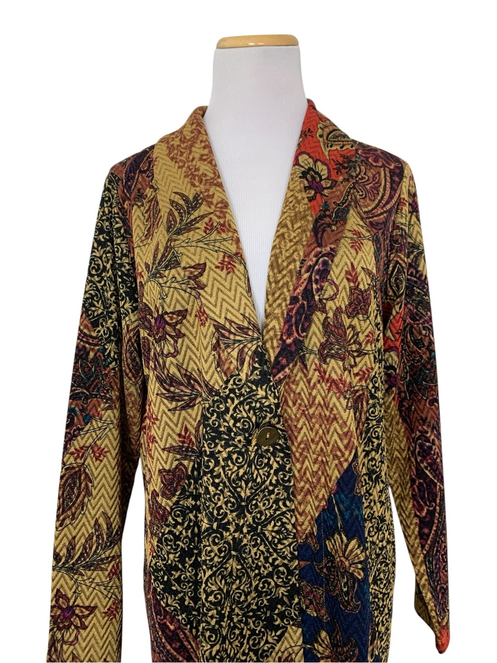 Susan Graver Longline Paisley Cardigan Topper Women’s MP One Button Colorful - Picture 2 of 14